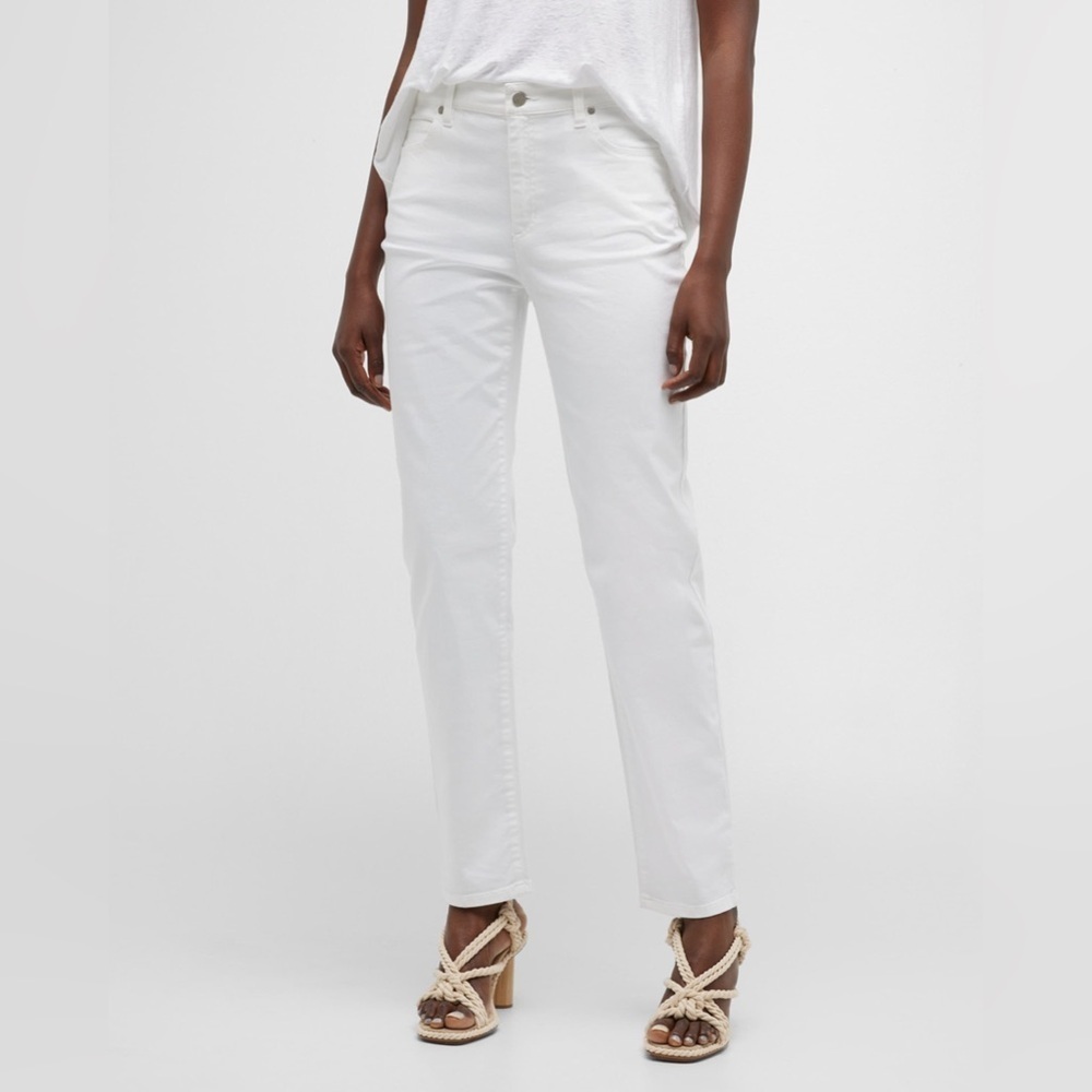 Eileen Fisher Organic Cotton Straight Leg Stretch Denim Pants White